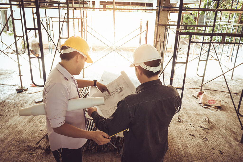 young business man construction site engineer, effect Vintage sun flare